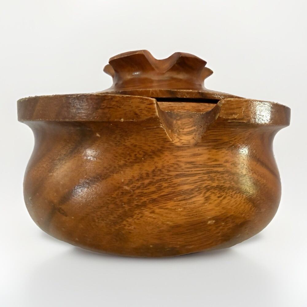 Vintage Mid Century Modern Wood Tureen Serving Bowl With Lid 8”